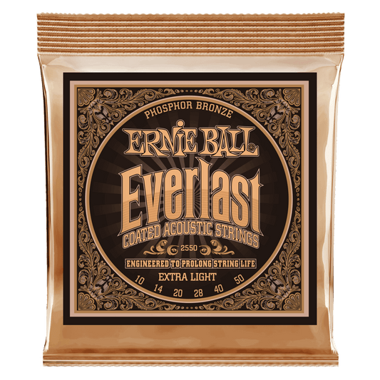 Ernie Ball Everlast Extra Light Coated Phosphor Bronze Acoustic Guitar String, 10-50 Gauge