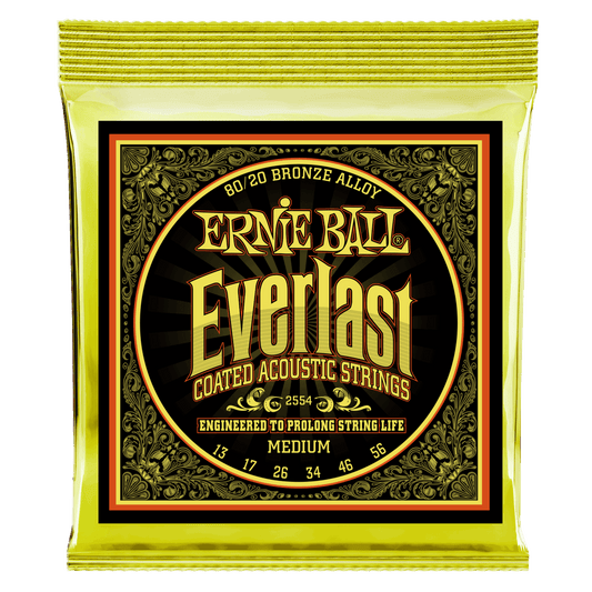 Ernie Ball Everlast Medium Coated 80/20 Bronze Acoustic Guitar String, 13-56 Gauge