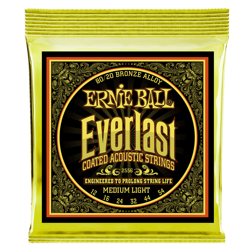 Ernie Ball Everlast Medium Light Coated 80/20 Bronze Acoustic Guitar String, 12-54 Gauge