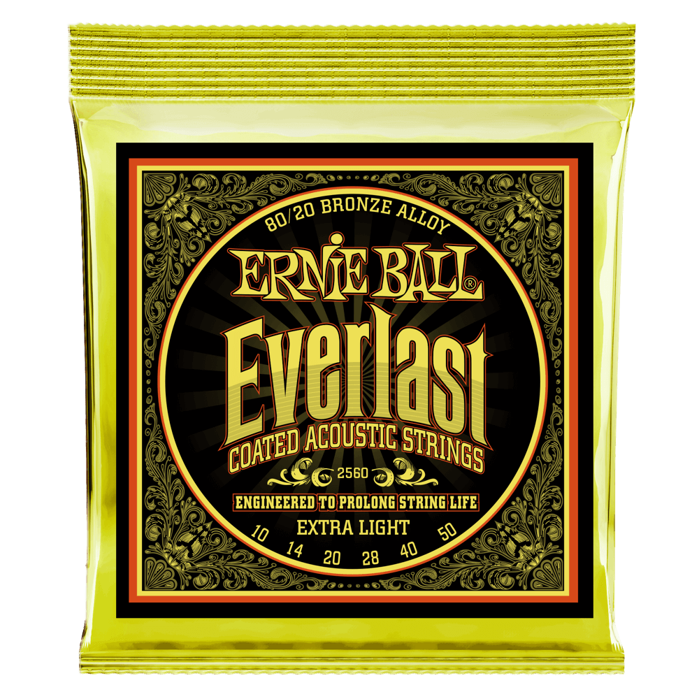Ernie Ball Everlast Extra Light Coated 80/20 Bronze Acoustic String, 10-50 Gauge