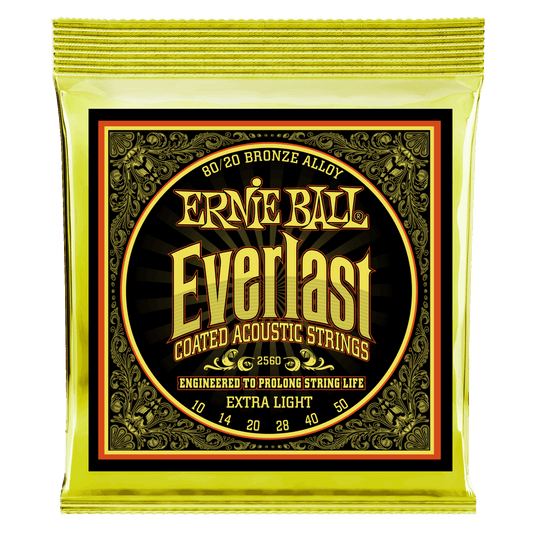 Ernie Ball Everlast Extra Light Coated 80/20 Bronze Acoustic String, 10-50 Gauge