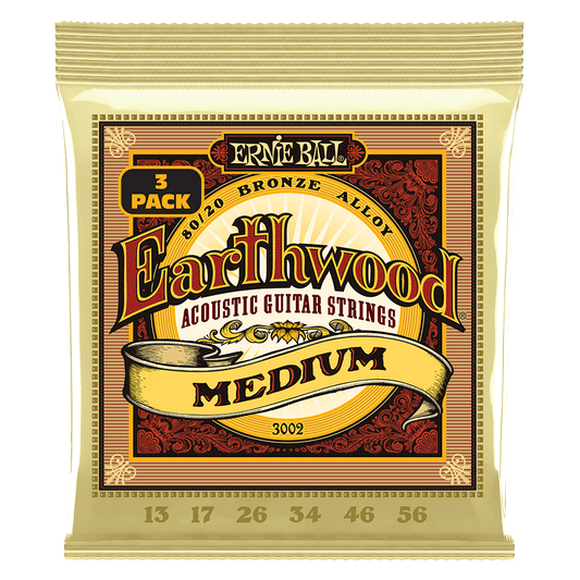 Ernie Ball Earthwood Med 80/20 Bronze Acoustic Guitar Strings 3 Pk 13-56