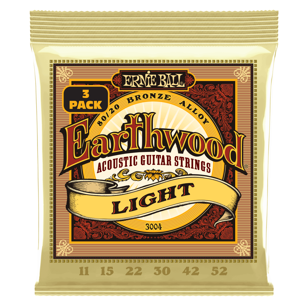 Ernie Ball Earthwood Light 80/20 Bronze Acoustic Guitar Strings 3-Pack, 11-52 Gauge