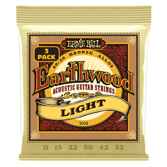 Ernie Ball Earthwood Light 80/20 Bronze Acoustic Guitar Strings 3-Pack, 11-52 Gauge