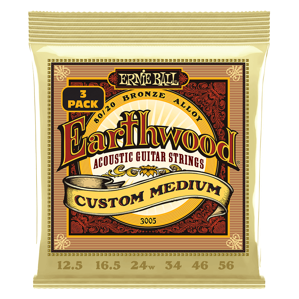 Ernie Ball Earthwood Custom Med 8020 Brnz Ac Gtr Strings 3 Pk 12.5-56