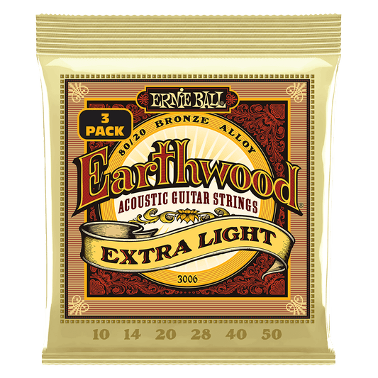 Ernie Ball Earthwood Extra Light 8020 Brnz Ac Gtr Strings 3 Pk 10 50