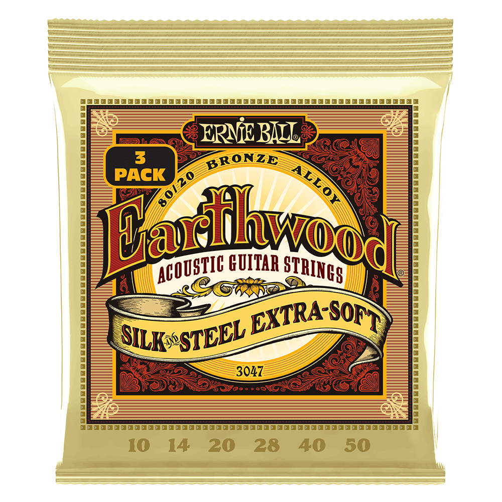 Ernie Ball Earthwood Silk and Steel Extra Soft 8020 Brnz Ac Gtr Strings 3 Pk 10 50