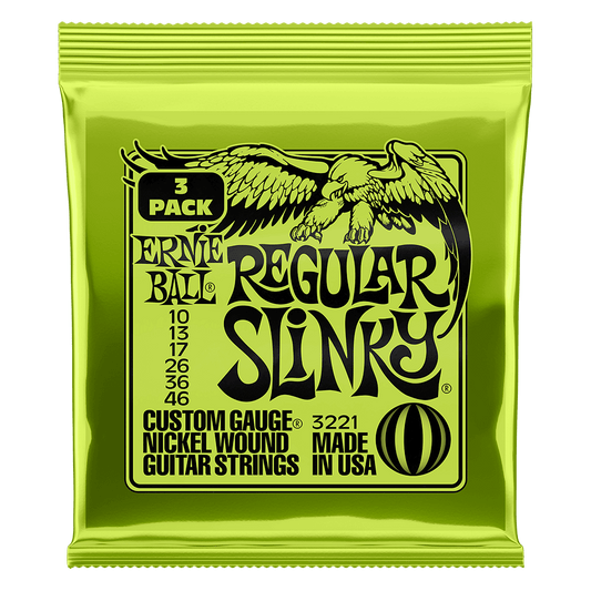 Ernie Ball Regular Slinky Nickel Wound Electric Guitar Strings 3 Pieces Pack, 10-46 Gauge