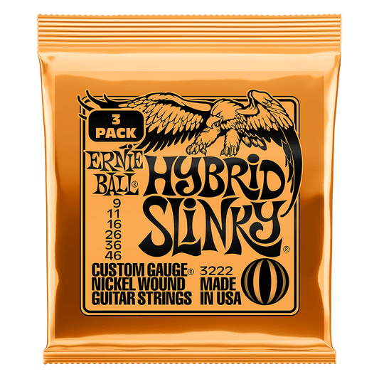 Ernie Ball Hybrid Slinky Nickel Wound Electric Guitar Strings 3 Pack, 9-46 Gauge