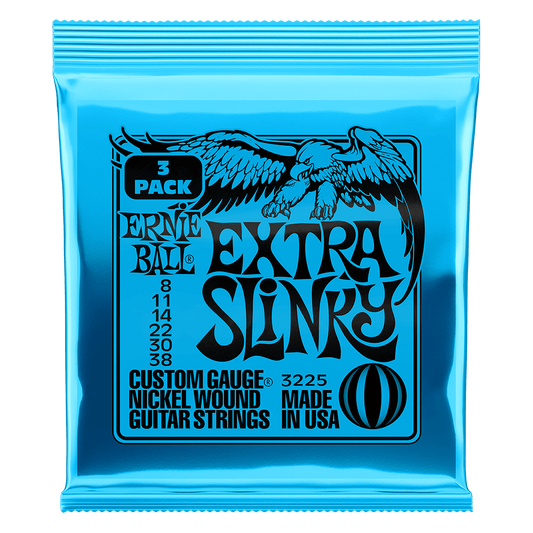 Ernie Ball Extra Slinky Nickel Wound Electric Guitar Strings 3 Pk 8-38