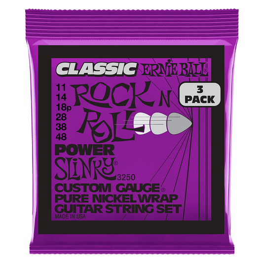 Ernie Ball Power Slinky Classic RnR Pure Nickel Electric Guitar Strings 3 Pk 11/48