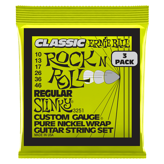 Ernie Ball Regular Slinky Classic RnR Pure Nickel Electric Guitar Strings 3 Pk 10-46