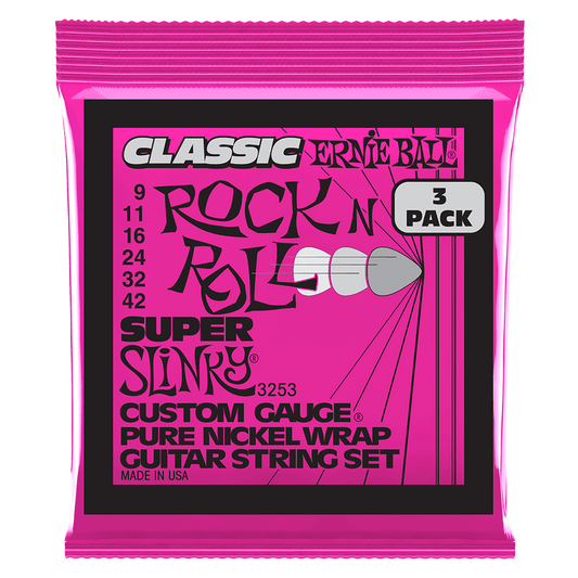 Ernie Ball Super Slinky Classic RnR Pure Nickel Electric Guitar Strings  3 Pk 9-42