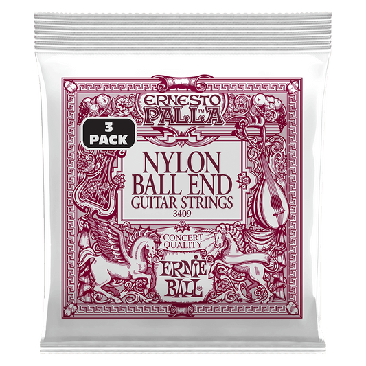 Ernie Ball Ernesto Palla Black and Gold Ball End Nylon Classical Guitar Strings 3 Pk