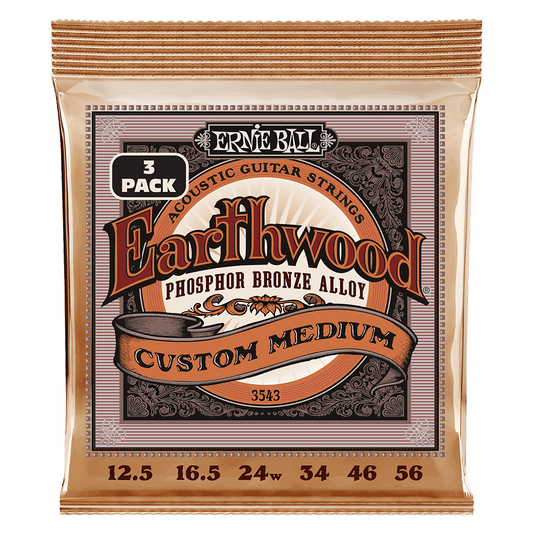 Ernie Ball Earthwood Custom Med Phos Bronze Acoustic Guitar Strings- 3 Pk 12.5/56