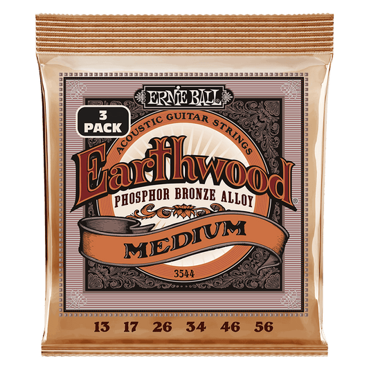 Ernie Ball Earthwood Med Phos Brnz Acoustic Guitar Strings 3 Pk 13-56