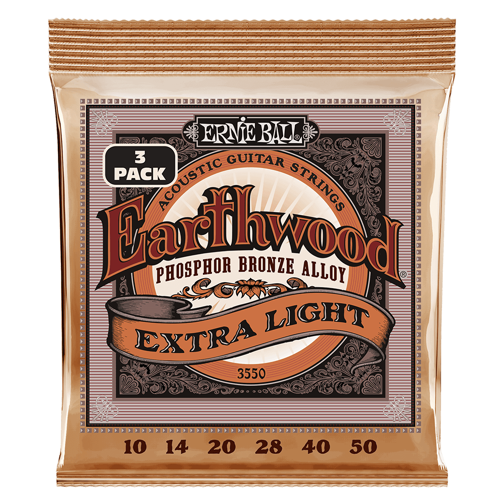 Ernie Ball Earthwood Extra Light Phos Bronze Acoustc Guitar Strings- 3 Pk 10/50