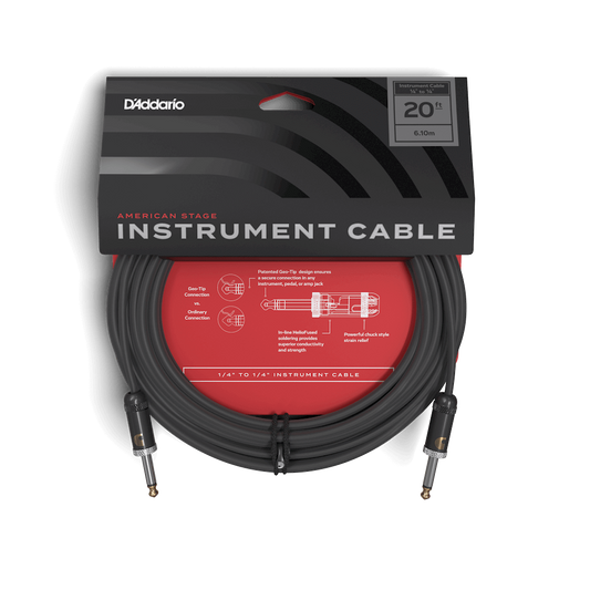 D'Addario American Stage Instrument Cable 20' Straight